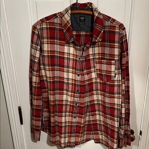 Prana Red and Tan Plaid Button-Down Shirt